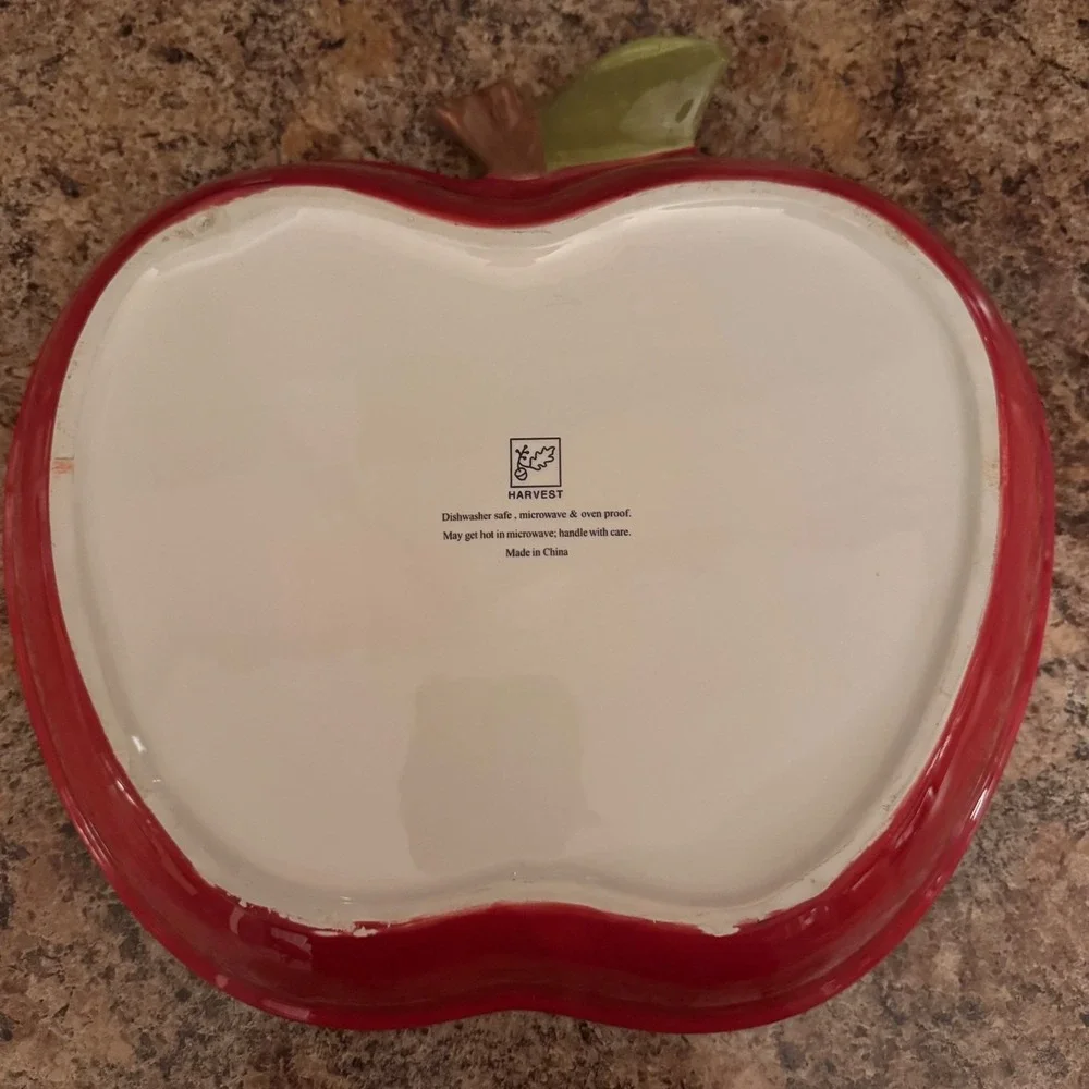 Harvest Red Ceramic Apple Shaped Pie Dish with Printed Recipe Fall Kitchen Decor